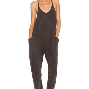 Free People Black Relaxed Jumpsuit with Adjustable Straps